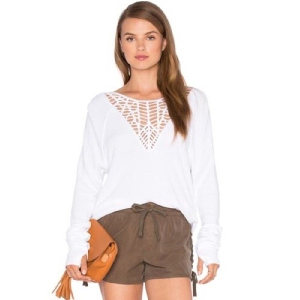 Pam & Gela White Lace White Sweatshirt Small